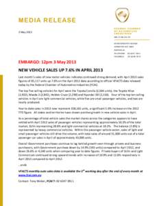 MEDIA RELEASE 3 May 2013 FEDERAL CHAMBER OF AUTOMOTIVE INDUSTRIES