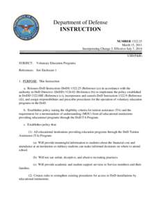 Department of Defense INSTRUCTION NUMBER[removed]March 15, 2011 Incorporating Change 3, Effective July 7, 2014 USD(P&R)