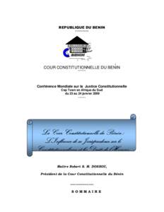 COMMUNICATION DU BENIN POUR LA CONFERENCE MONDIALE SUR LA JUSTICE CONSTITUTIONNELLE