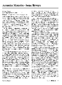 Acoustics Memoirs - Some Byways C Louis Fouvy 241 Cotham Rd, Kew, Vic 3101 Extractfrom Acoustics Memoirs, in course of preparation Acousticsisbothascienceandanart-asciencebecauseitisa body of organized knowledge; an art 