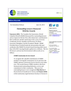 CBABC.org  MEDIA RELEASE For Immediate Release  June 24, 2014