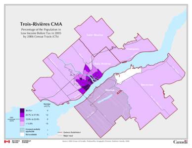 Trois-Rivières CMA Percentage of the Population in Low Income Before Tax in 2005 by 2006 Census Tracts (CTs)  Saint- Maurice