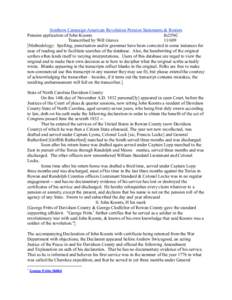 Southern Campaign American Revolution Pension Statements & Rosters Pension application of John Koonts fn25NC Transcribed by Will Graves[removed]Methodology: Spelling, punctuation and/or grammar have been corrected in som