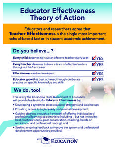 Educator Effectiveness Theory of Action Educators and researchers agree that Teacher Effectiveness is the single most important school-based factor in student academic achievement.