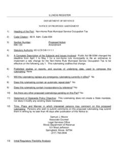 ILLINOIS REGISTER DEPARTMENT OF REVENUE NOTICE OF PROPOSED AMENDMENT 1)  Heading of the Part: Non-Home Rule Municipal Service Occupation Tax