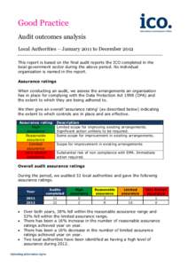 Good Practice Audit outcomes analysis Local Authorities – January 2011 to December 2012 This report is based on the final audit reports the ICO completed in the local government sector during the above period. No indiv