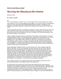The New York Times on Nepal  Skewing the Himalayan Revolution [FebruaryBy GARY LEUPP