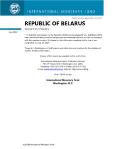 Republic of Belarus: Selected Issues; IMF counrty Report No[removed], June 24, 2014