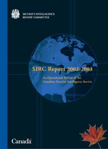 SECURITY INTELLIGENCE REVIEW COMMITTEE SIRC Report[removed]An Operational Review of the Canadian Security Intelligence Service