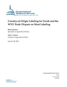 Country-of-Origin Labeling for Foods and the WTO Trade Dispute on Meat Labeling