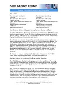 Etter Science, Technology, Engineering and Mathematics July 1, 2009 The Honorable Tom Harkin Chairman The Honorable Thad Cochran