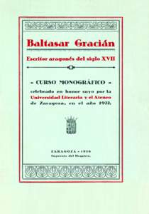 Baltasar Gracián, escritor aragonés del siglo XVII. Curso monográfico