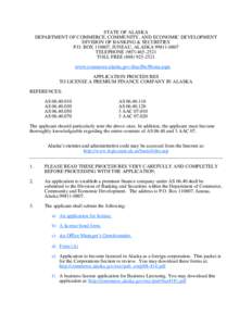 STATE OF ALASKA DEPARTMENT OF COMMERCE, COMMUNITY, AND ECONOMIC DEVELOPMENT DIVISION OF BANKING & SECURITIES P.O. BOX[removed], JUNEAU, ALASKA[removed]TELEPHONE[removed]TOLL FREE[removed]