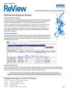 SPRING / SUMMER[removed]THE INTEGRATED WELL LIFECYCLE SOLUTION