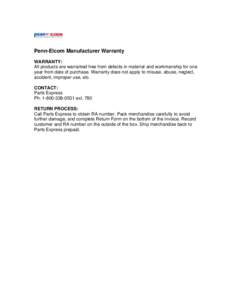 Microsoft Word - Penn-Elcom Manufacturer Warranty.doc