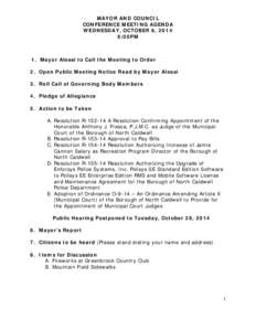 MAYOR AND COUNCIL CONFERENCE MEETING AGENDA WEDNESDAY, OCTOBER 8, 2014 6:00PM  1. Mayor Alessi to Call the Meeting to Order