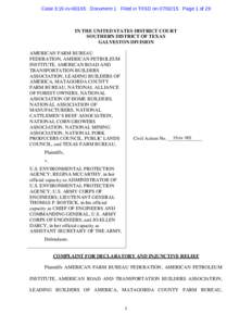 Case 3:15-cvDocument 1 Filed in TXSD onPage 1 of 29  IN THE UNITED STATES DISTRICT COURT SOUTHERN DISTRICT OF TEXAS GALVESTON DIVISION AMERICAN FARM BUREAU