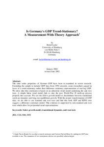 Is Germany‘s GDP Trend-Stationary? A Measurement-With-Theory Approach1 by