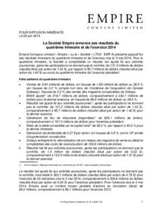 Microsoft Word[removed]Q4 F2014 Press Release - FRENCH_FINAL_f.docx