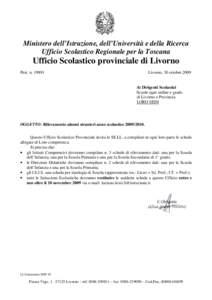 Ministero dell’Istruzione, dell’Università e della Ricerca Ufficio Scolastico Regionale per la Toscana Ufficio Scolastico provinciale di Livorno Prot. n