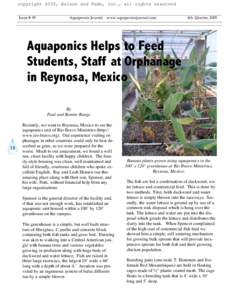 copyright 2005, Nelson and Pade, Inc., all rights reserved Issue # 39 Aquaponics Journal www.aquaponicsjournal.com  4th Quarter, 2005