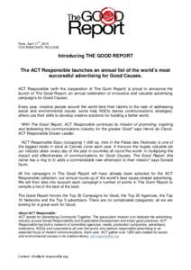 th  Paris, April 17 , 2014 FOR IMMEDIATE RELEASE  Introducing THE GOOD REPORT