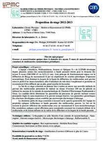 LABORATOIRE de CHIMIE PHYSIQUE – MATIÈRE et RAYONNEMENT UNITÉ MIXTE de RECHERCHE UPMC – CNRS (UMRrue PIERRE ET MARIE CURIE, FPARIS CEDEX 05, FRANCE  Tel: +0