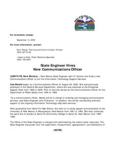 For immediate release: September 12, 2006 For more information, contact: Karin Stangl, Planning and Communication Director[removed]Leeanne Clark, Public Relations Specialist