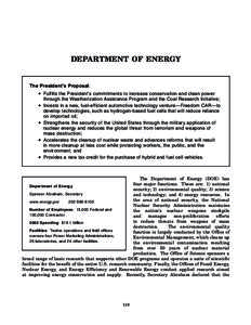 DEPARTMENT OF ENERGY  The President’s Proposal: • Fulfills the President’s commitments to increase conservation and clean power •