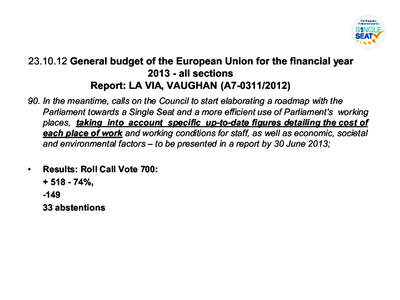 General budget of the European Union for the financial yearall sections Report: LA VIA, VAUGHAN (A7In the meantime, calls on the Council to start elaborating a roadmap with the Parliament