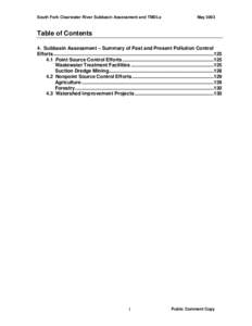 South Fork Clearwater River Subbasin Assessment and TMDLs  May 2003 Table of Contents 4. Subbasin Assessment – Summary of Past and Present Pollution Control