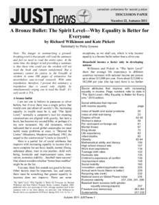 DISCUSSION PAPER Number 22, Autumn 2011 A Bronze Bullet: The Spirit Level—Why Equality is Better for Everyone by Richard Wilkinson and Kate Pickett