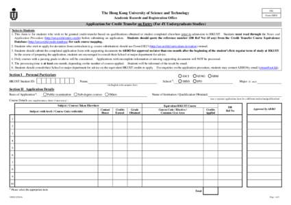 HKUST Form-GR20 Application for Credit Transfer on Entry (for 4Y Undergraduate Studies)