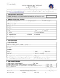 OMB Approval: Expiration Date: Application for Prevailing Wage Determination Form ETA-9141 U.S. Department of Labor