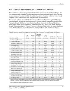 4. Results  4.2 SAN FRANCISCO PENINSULA CLAPPER RAIL REGION The San Francisco Peninsula region stretches from San Francisco to the San Mateo Bridge. This very urban region is dominated by riprap shoreline with a few frag