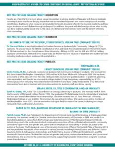 washington state higher education conference on sexual assault prevention & Response  Best Practices and Engaging Faculty: Description Faculty are often the first to learn about sexual misconduct involving students. This