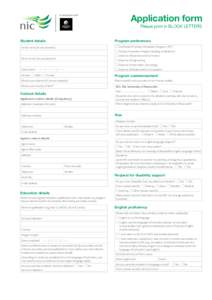 Application form Please print in BLOCK LETTERS Student details Program preferences Certificate IV Tertiary Preparation Program (TPP)