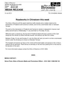 Microsoft Word - MEDIA RELEASE - Frederick-Carnarvon Street roadworks