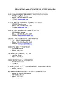 FINANCIAL ASSISTANCE FOR HOME REPAIRS NCS COMMUNITY DEVELOPMENT CORPORATION (NCS[removed]Driving Park Avenue - Phone[removed], Fax[removed]Website www.ncscdc.org SOUTH WEDGE PLANNING COMMITTEE (SWPC)