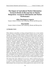 Khazar Journal of Humanities and Social Sciences  Volume 18, Number 1, 2015 The Impact of Agricultural Market Information System in Bosnia & Herzegovina on Market