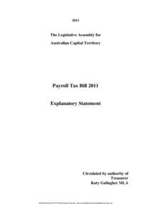 2011  The Legislative Assembly for Australian Capital Territory  Payroll Tax Bill 2011