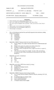 1 THE UNIVERSITY OF MANITOBA October 21, 2009 PAPER NO: _1_  Mid-Term EXAMINATION