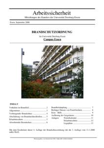 Brandschutzordnung für den Campus Essen (Aktualisierte Fassung: StandHerausgegeben vom Kanzler der UDE – Stabstelle Arbeitssicherheit & Umweltschutz