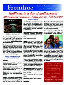 Frontline  American Decency Association July 2014 Vol. XXVIII Issue VII  Godliness in a day of godlessness!