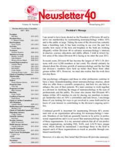 Volume 30, Number 1 Division 40 Executive CommitteeWinter/Spring 2012