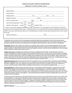 PAMLICO COUNTY WATER DEPARTMENT  Application For Water and Sewer Service  Applicant Name: ____________________________________________________________________________________  Service Address: ____________