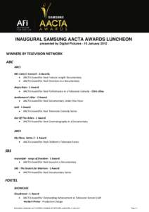 INAUGURAL SAMSUNG AACTA AWARDS LUNCHEON presented by Digital Pictures - 15 January 2012     WINNERS BY TELEVISION NETWORK 