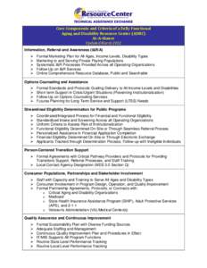 Core Components and Criteria of a Fully Functional Aging and Disability Resource Center (ADRC) At-A-Glance Updated March 2012 Information, Referral and Awareness (I&R/A) 