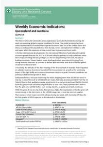 Weekly Economic Indicators: Queensland and Australia[removed]Summary The share market and commodity prices experienced across the board decline during the week, as worsening global economic conditions hit home. The glob