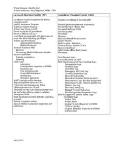 Whole Woman’s Health, LLC Invited testimony: Amy Hagstrom Miller, CEO Licensed Abortion Facility (AF) Mandatory Annual Inspection by DSHS, (unannounced) Quality Assurance Program